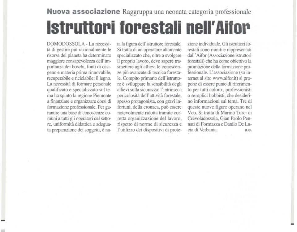 Pagina di giornale del 2009 dell'Eco Ossola in cui si cita la nuova associazione