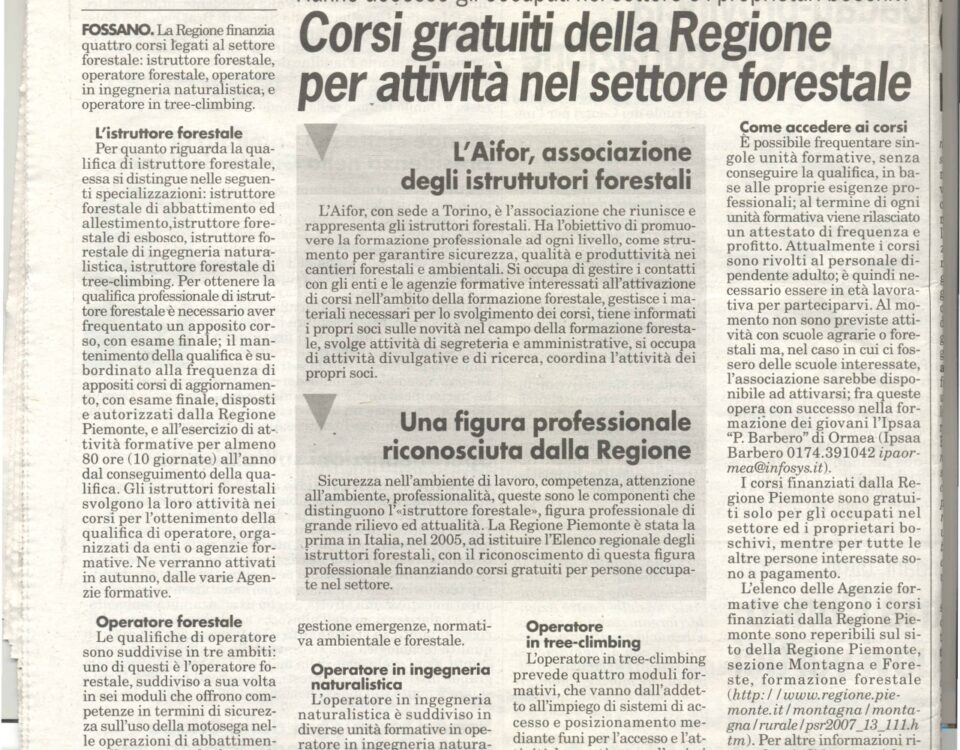 pagina di giornale dove viene citato Aifor